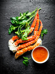 Canvas Print - Fresh crab with herbs and sauce.