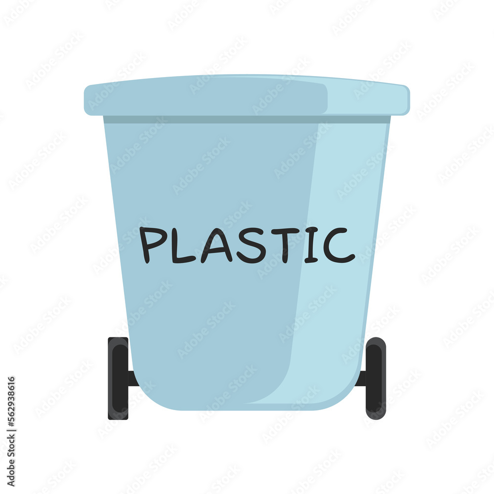 Recycle and reusable blue trash bin cartoon illustration. Blue trash ...