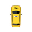 Taxi car top view vector illustration. Taxi cab top view, yellow car isolated on white background. Traveling, transportation concept