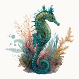 Fototapeta  - Watercolor seahorse illustration created by generative AI