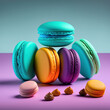 Traditional colorful macarons beautifully decorated, generative AI
