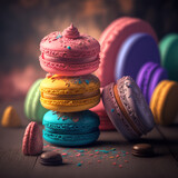 Fototapeta Paryż - Traditional colorful macarons beautifully decorated, generative AI

