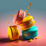 Fototapeta Fototapety Paryż - Traditional colorful macarons beautifully decorated, generative AI
