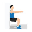 Man doing wall sit exercise. Flat vector illustration isolated on white background
