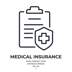 Wall Mural - medical insurance editable stroke outline icon isolated on white background flat vector illustration