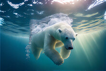 Adorable Polar Bear Swimming In Blue Water | Under Water Polar Bear | Polar Bear Swimming In Chilled Water | Ai Generative | Winters | Snow Bear | Hyper Realistic Illustration