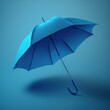 a blue umbrella is opened on a blue background,  standing on the blue ground. Generative AI