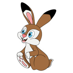 Wall Mural - Young hare sits and holds its paws. Cartoon character Rabbit isolated on white background. Template for holiday, decoration and design. Education card for kids learning wild or farm animals.