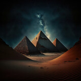 Pyramids against a starry sky, generative AI 