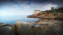 Boccale Castle On The Rocks. Livorno, Tuscany, Italy. Long Exposure.