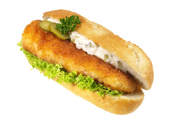 Wall Mural - Fried Fish Fillet in a Bun PNG with Transparent Background