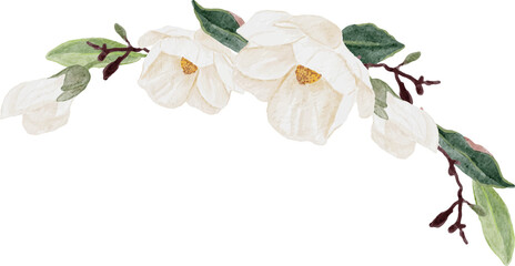 Sticker - watercolor white magnolia flower and leaf bouquet clipart