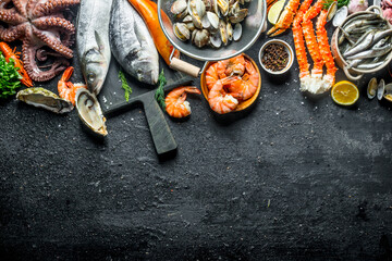 Wall Mural - Assortment of fresh seafood.