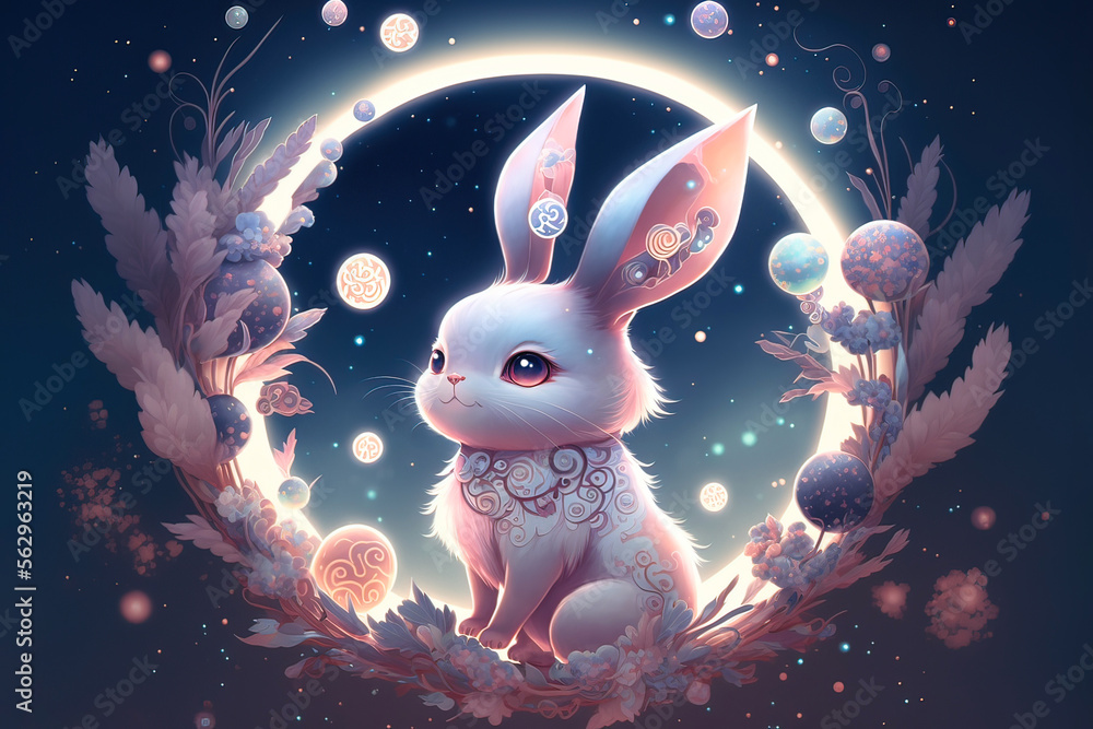 Kawaii image of the rabbit during the Chinese lunar new year. Anime ...