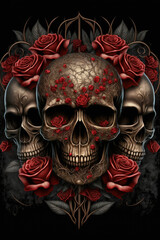 Wall Mural - Trio of Rose Skulls - Generative AI