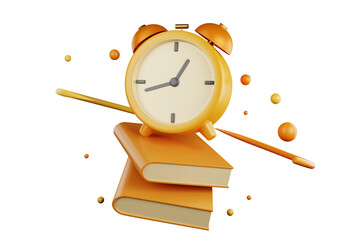 the clock is on the book 3D rendering