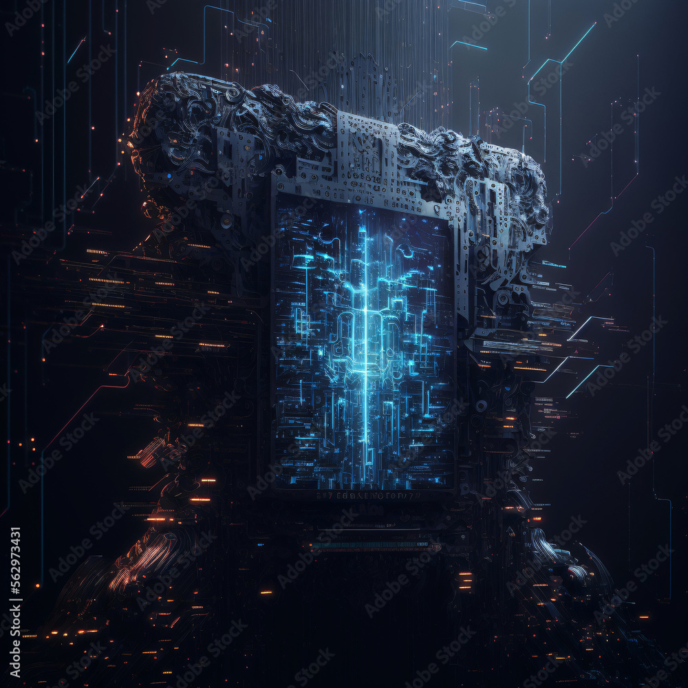 Quantum Computing and Artificial Intelligence concept. Computer ...