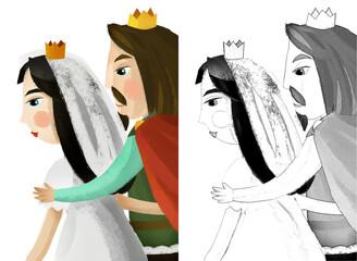 Canvas Print - cartoon husband and wife king and queen illustration