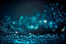 Defocused Abstract Blue Lights Background . Bokeh Lights. Concept, Blue Texture . Dark Blue And Silver Glow Particle Abstract Background. Generative Ai
