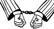 drawing of male hands in handcuffs on a white background	
