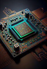 Poster - Computer processor chip on a circuit board with microchips. Circuit board. Technology background. Central Computer Processors CPU. 