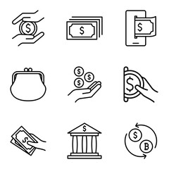 Wall Mural - Finance and Money icons set. Payments elements symbols.