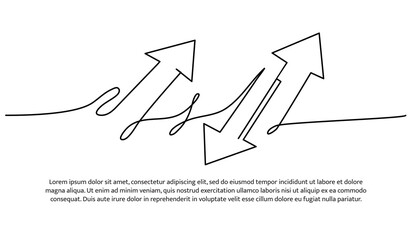 Wall Mural - Continuous line design of arrows pointing up and down. Single line decorative elements drawn on a white background.