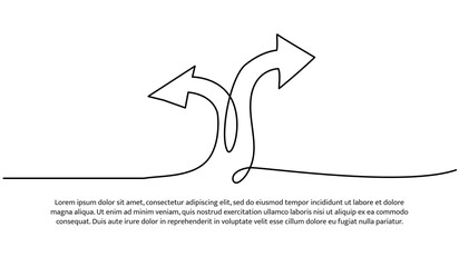 Wall Mural - Continuous line design of arrows pointing up and down. Single line decorative elements drawn on a white background.