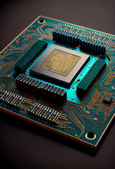 Poster - Computer processor chip on a circuit board with microchips. Circuit board. Technology background. Central Computer Processors CPU.