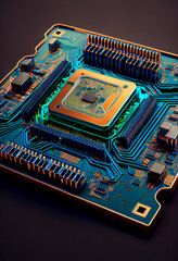 Poster - Computer processor chip on a circuit board with microchips. Circuit board. Technology background. Central Computer Processors CPU.
