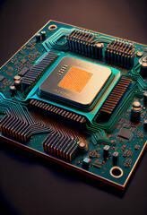 Poster - Computer processor chip on a circuit board with microchips. Circuit board. Technology background. Central Computer Processors CPU.