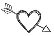 Heart and arrow shaped tangled grungy scribble hand drawn with thin line, divider shape. Isolated png clipart cutout