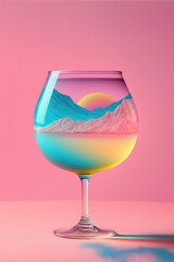 Wall Mural - A Summer cocktail in a glass with a Summer holiday in it. Pastel background. Delicious, refreshing refreshment, party drink. Illustration. Generative AI.