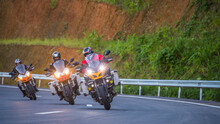 Three People Riding Motorcycles, Nan, Mueang Chiang Rai District, Thailand