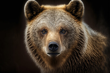 Big brown bear. Portrait of sad bear. Digital art