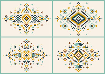 Aztec vector elements. Set of ethnic ornaments. Tribal design, geometric symbols for border, frame, tattoo, logo, cards, decorative paper. Navajo motifs.