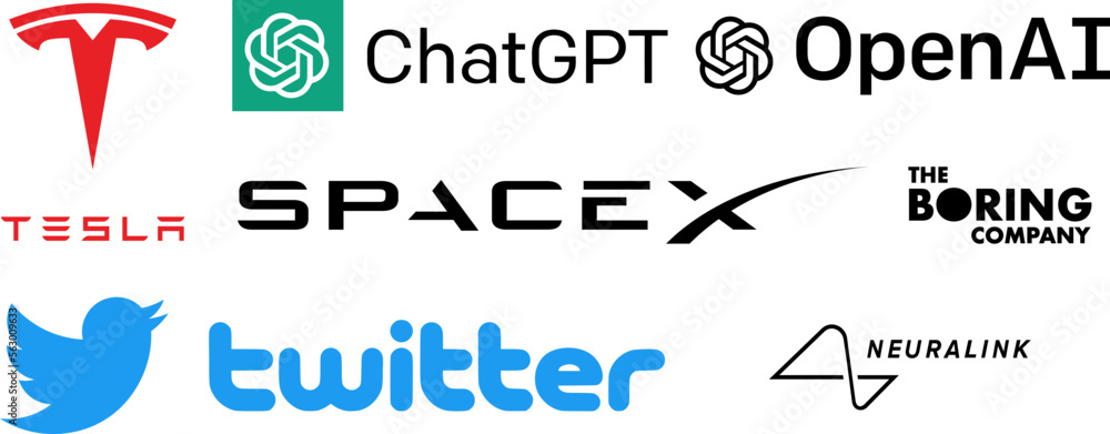 Elon Musk Companies Logo Set Tesla ChatGPT OpenAI SpaceX The Elon Musk Companies Logo Set Tesla ChatGPT OpenAI SpaceX The