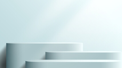 Wall Mural - 3d realistic products display soft blue podium stand pedestal on blue background with lighting