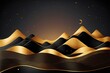 Gold and black landscape with sun ans hills created with AI
