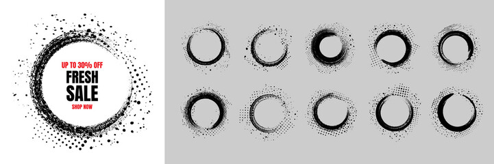 Wall Mural - vector illustration. background for text. halftone dots. isolated grunge circle banners set. black p