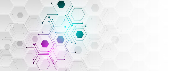 Wall Mural - abstract hexagon background technology and communication network advertising media banner design