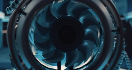Leinwandbilder - Cinematic Footage of a Rotating Fan Working Inside a High Tech Prototype Turbine Engine. High tech Jet Engine Research and Development in a Factory Facility with Modern Equipment