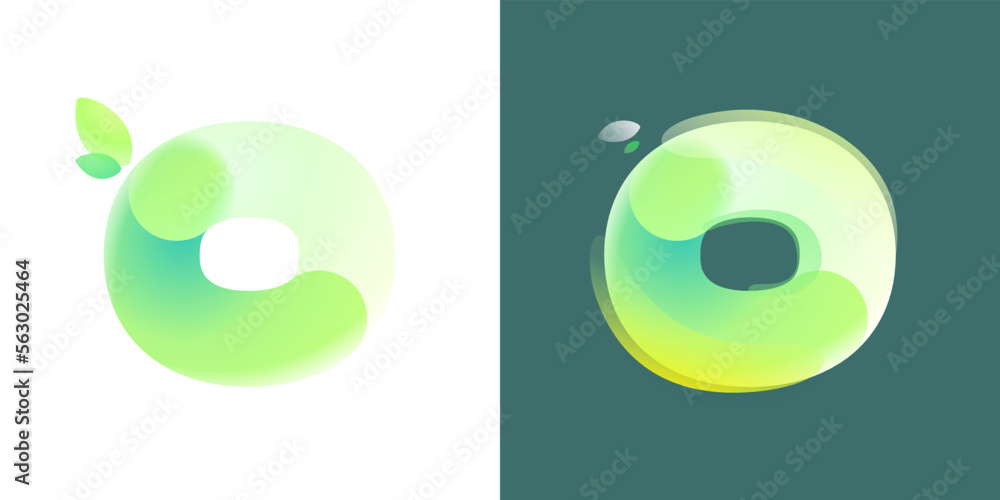 Letter O eco logo with green gradient and leaf in Glassmorphism style ...