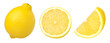 © natthapol - ripe lemon fruit half and slices isolated, Fresh and Juicy Lemon, transparent png, cut out.