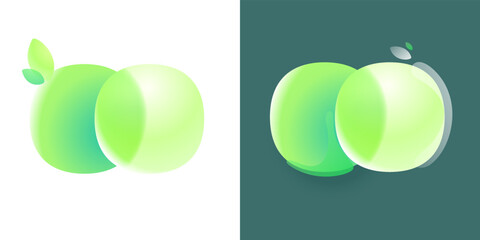 Wall Mural - Two circles eco logo with green gradient and leaf in Glassmorphism style.