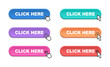 Click here web buttons. Modern buttons click here hand pointer clicking. Call to Action Button. Vector illustration.