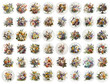 48 wunderschöne Blumensträuße runde Vector Icons. Generative Ai.
