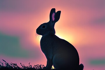 Wall Mural - silhouette of a rabbit in the sunset