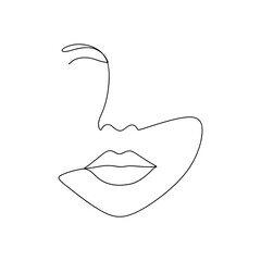 Wall Mural - Woman abstract face, one line drawing. Hand drawn outline woman portret. Continuous line female face. Vector illustration