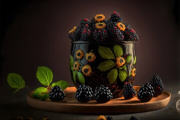 Sticker - Blackberries food photography. Fresh Fruits. Modern Studio. Health, fitness, healthy, fruit rich in antioxidants.